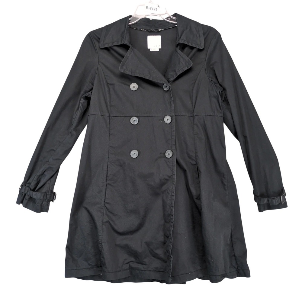 Old Navy Black Double Breasted Trench Coat Womens XL Y2K Preppy City Classic